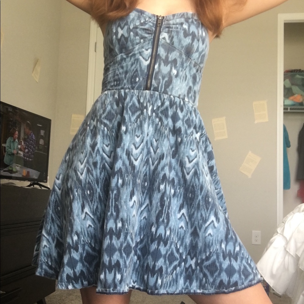 Blue front zip dress
